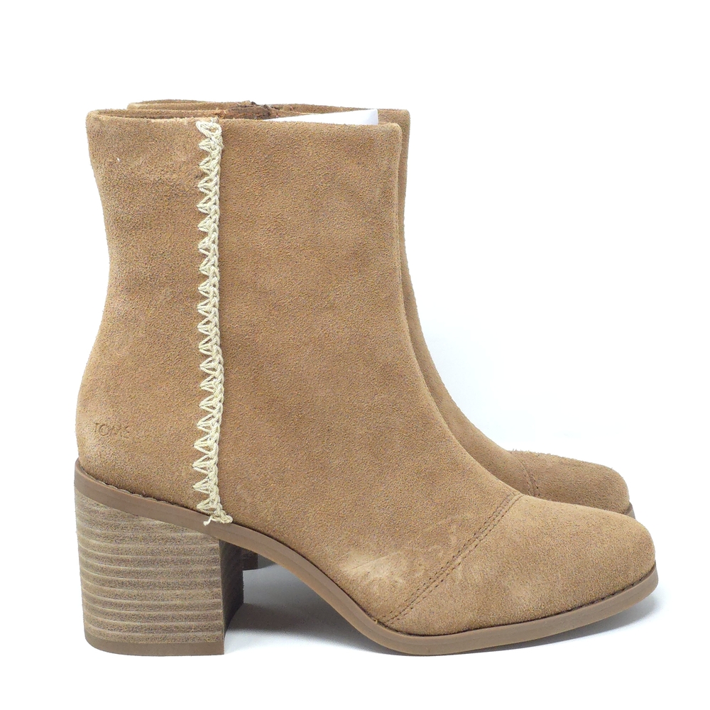 TOMS Evelyn Brown Suede Stacked Heel Ankle Boots 6M - Picture 3 of 12